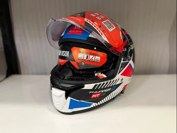 KASK MT THUNDER 4 SV LUMİNENCE A7 MAT BEYAZ/MAVİ - Resim 2