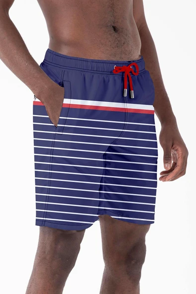 Uzun Boy Model Su İtici Özellikli Dijital Baskılı Erkek Plaj Deniz Şort Mayo 237-Lacivert ürün görseli 1