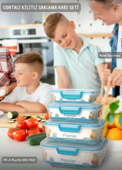4’lü Contalı Saklama Kabı Seti Kilitleme Mekanizmalı Hava Geçirmez BPA FREE ürün görseli 1
