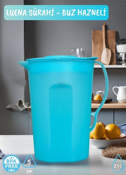 Luena Sürahi PP-5 Kokusuz Sürahi Soğutuculu Turkuaz Sürahi Bpa Free 2,1 L ürün görseli 1
