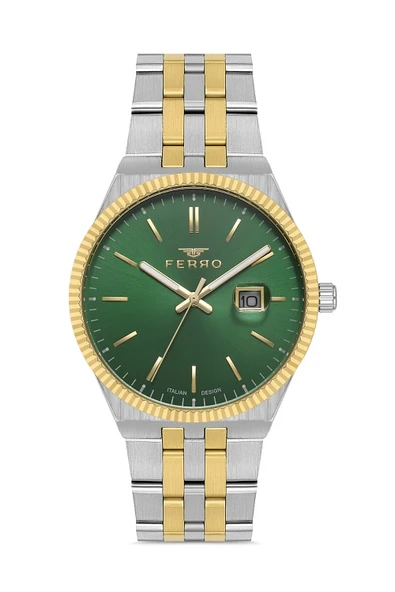 Ferro F11569AWT-D6 Quartz Çelik Altın/Gri Yeşil Kadran 40 mm Erkek Kol Saati ürün görseli 1
