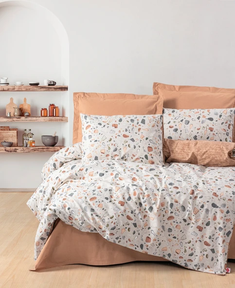 Cotton Box Minimal Tek Kişilik Lastikli Çarşaflı Nevresim Takımı Oniks Karamel ürün görseli 1