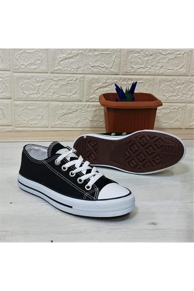 Siyah-Beyaz Kısa Unisex Sneaker Keten Spor Ayakkabı ürün görseli 1