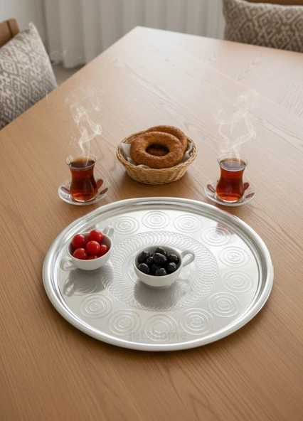 Yemek Sunum Tepsisi Paslanmaz  37 cm Çay Kahve Tepsisi Çelik Sini Geleneksel No:40 ürün görseli 1