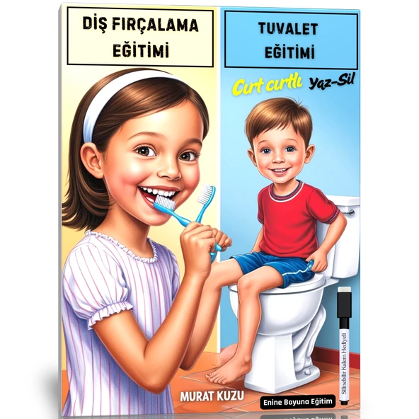 Çocuklara Tuvalet Eğitimi ve Diş Fırçalama Eğitimi YAZ-SİL Kitabı (Cırt Cırtlı) ürün görseli 1