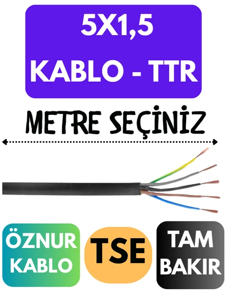 Öznur 5X1,5 TTR Kablo Metre Seçenekli (Siyah) ürün görseli 1