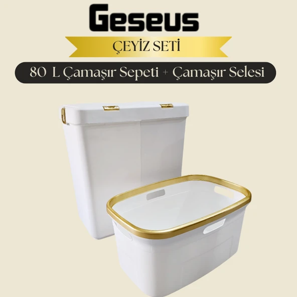 Gold Ikili Dokunmatik 80 Lt Çamaşır Sepeti+Çamaşır Selesi Çeyiz Seti-MT09 ürün görseli 1