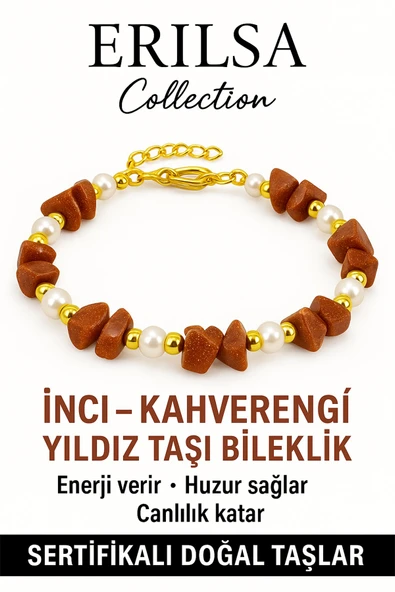 Sertifikalı Kırık Taşlı Model İnci – Kahverengi Yıldız Taşı Bileklik – Koruma ve Şans Enerjisi ürün görseli 1
