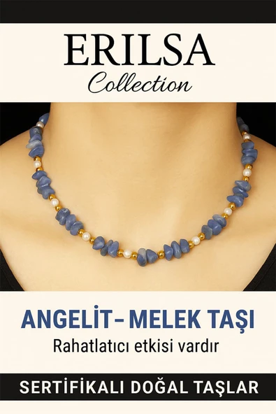 Sertifikalı Kırık Taşlı Model İnci – Angelit (Melek Taşı) Kolye ürün görseli 1