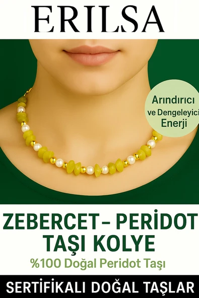 Sertifikalı Kırık Taşlı Model İnci - Zebercet (Peridot) Taşı Kolye ürün görseli 1