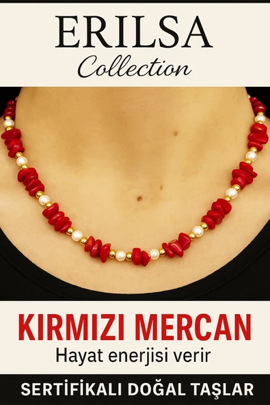 Sertifikalı Kırık Taşlı Model Kırmızı Mercan Taşı Kolye – Koruyucu ve Dengeleyici Enerji ürün görseli 1