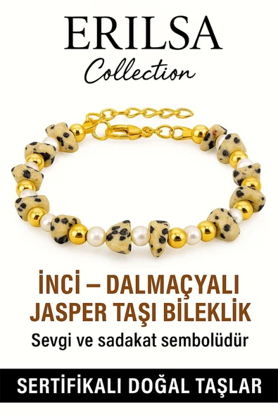 Sertifikalı İnci ve Dalmaçyalı Bıldırcın Jasper Taşı Bileklik – Enerji ve Denge ürün görseli 1