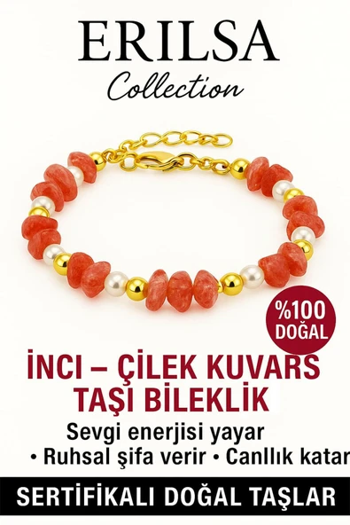 Sertifikalı İnci ve Çilek Kuvars Taşı Bileklik – Zihinsel Berraklık ürün görseli 1