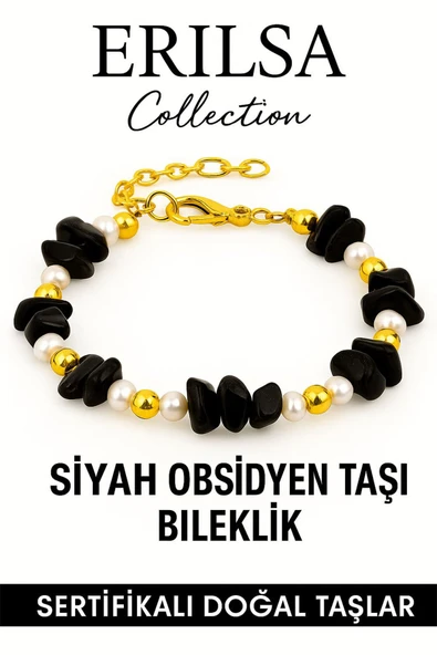 Sertifikalı İnci ve Siyah Obsidyen Taşı Bileklik – Koruma ve Denge Enerjisi ürün görseli 1