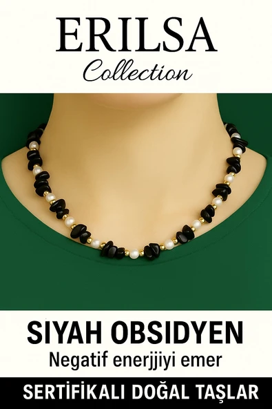 Sertifikalı Kırık Taşlı Model Siyah Obsidyen Taşı Kolye – Koruyucu ve Dengeleyici Enerji ürün görseli 1