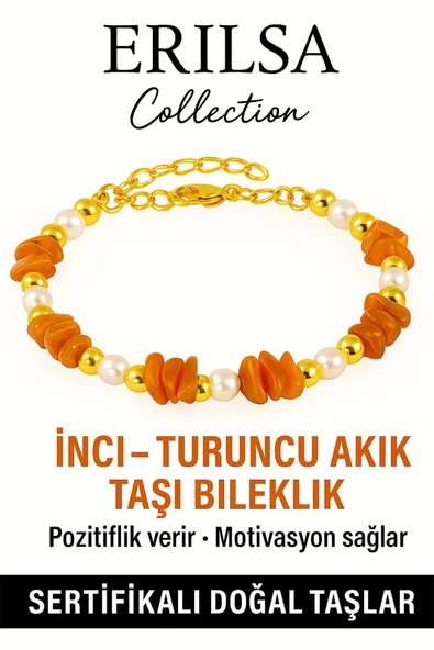 Sertifikalı İnci ve Turuncu Akik Taşı Bileklik – Enerji ve Zarafet ürün görseli 1