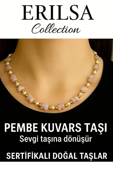 Sertifikalı Kırık Taşlı Model Pembe Kuvars Taşı Kolye – Sevgi ve Şefkat Enerjisi ürün görseli 1
