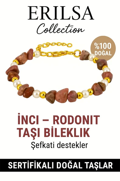 Sertifikalı Kırık Taşlı Model İnci Rodonit Taşı Bileklik – Sevgi ve Denge Enerjisi ürün görseli 1