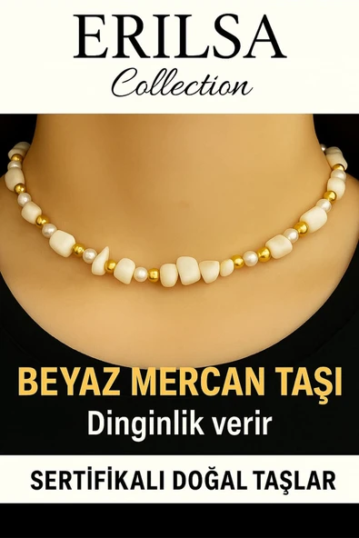 Sertifikalı Kırık Taşlı Model İnci – Beyaz Mercan Taşı Kolye – Koruyucu ve Dengeleyici Enerji ürün görseli 1