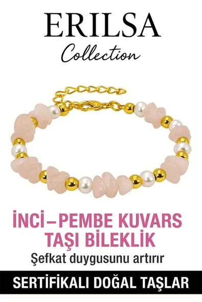 Sertifikalı İnci ve Pembe Kuvars Taşı Bileklik – Sevgi ve Şefkat Enerjisi ürün görseli 1