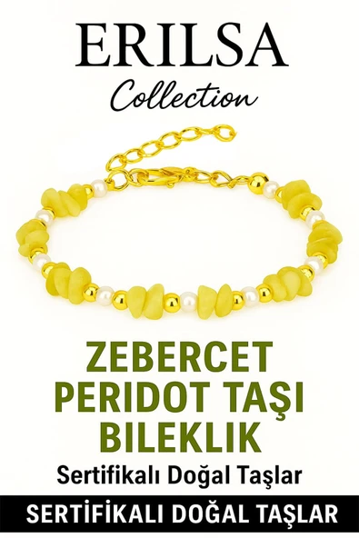 Sertifikalı Kırık Taşlı Model İnci – Zebercet (Peridot) Taşı Bileklik – Denge ve Canlılık Enerjisi ürün görseli 1