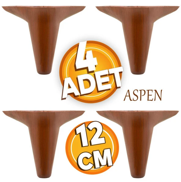 Aspen Lüx Mobilya Kanepe Sehpa Ünite Koltuk Ayağı Ahşap Desenli 12 cm Kahverengi Baza Ayak (4 ADET) ürün görseli 1