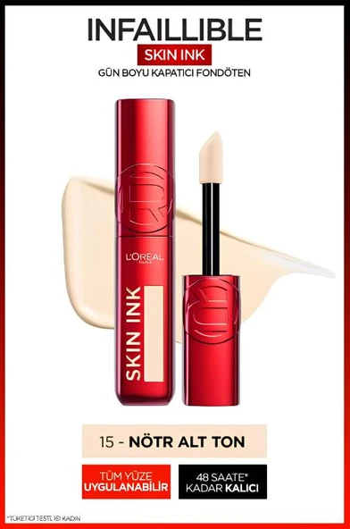 L'Oréal Paris Skin Ink Gün Boyu Kapatıcı Fondöten - Nötr Alt Ton 15 ürün görseli 1