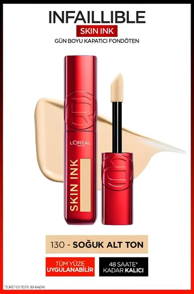 L'Oréal Paris Skin Ink Gün Boyu Kapatıcı Fondöten - Soğuk Alt Ton 130 ürün görseli 1