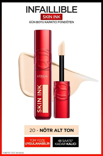 L'Oréal Paris Skin Ink Gün Boyu Kapatıcı Fondöten - Nötr Alt Ton 20 ürün görseli 1