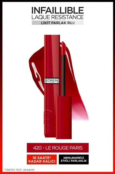 L'Oréal Paris Infaillible Laque Resistance Likit Parlak Ruj - 420 Rouge Paris ürün görseli 1