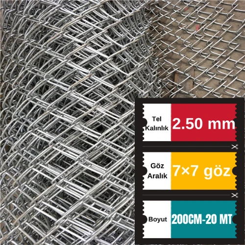 2.50mm Kalınlık 7x7 Göz (200cm -20mt ) Galvanizli Helezon Bahçe Çit Tel Örgü ürün görseli 1