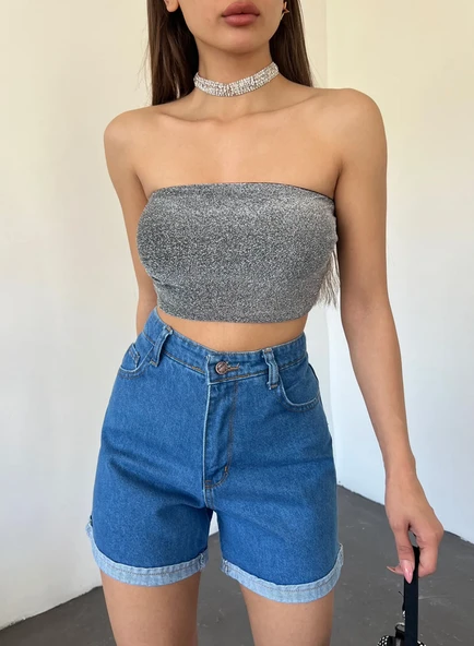Kadın Duble Paça Yıkamalı Rahat Denim Şort ürün görseli 1