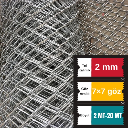 2.00mm Kalınlık 7x7 Göz (200cm -20mt ) Galvanizli Helezon Bahçe Çit Tel Örgü ürün görseli 1