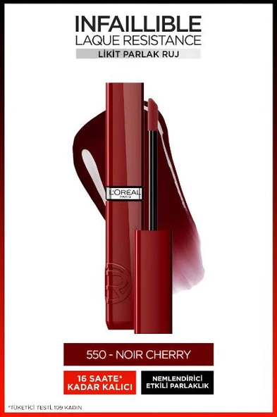 L'Oréal Paris Infaillible Laque Resistance Likit Parlak Ruj - 550 Noir Cherry ürün görseli 1