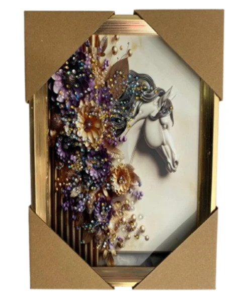 Duvar Tablo 22X32 Cm At Ve Çiçekler 3 Boyutlu M4440-1 ürün görseli 1