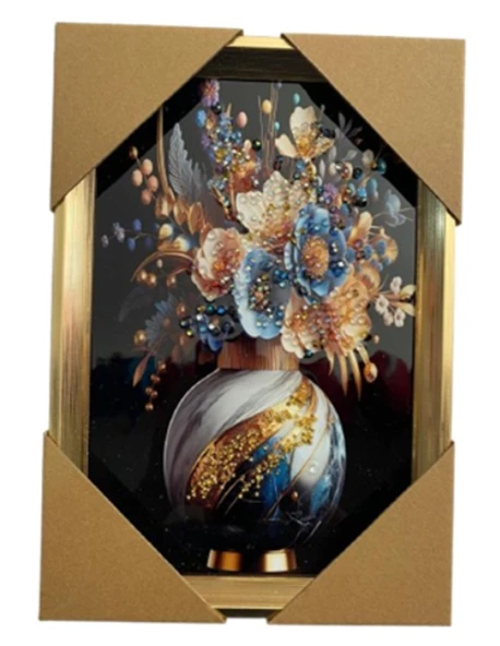 Duvar Tablo 22X32 Cm Vazoda Çiçekler Mavi 3 Boyutlu M4440-1 ürün görseli 1