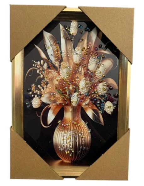 Duvar Tablo 22X32 Cm Vazoda Çiçekler Kahverengi Beyaz 3 Boyutlu M4440-1 ürün görseli 1