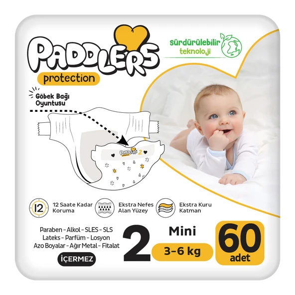 Paddlers Protection Bebek Bezi 2 Numara Mini 60 Adet (3-6 Kg) Jumbo Paket ürün görseli 1