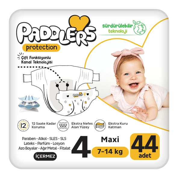Paddlers Protection Bebek Bezi 4 Numara Maxi 44 Adet (7-14 Kg) Jumbo Paket ürün görseli 1