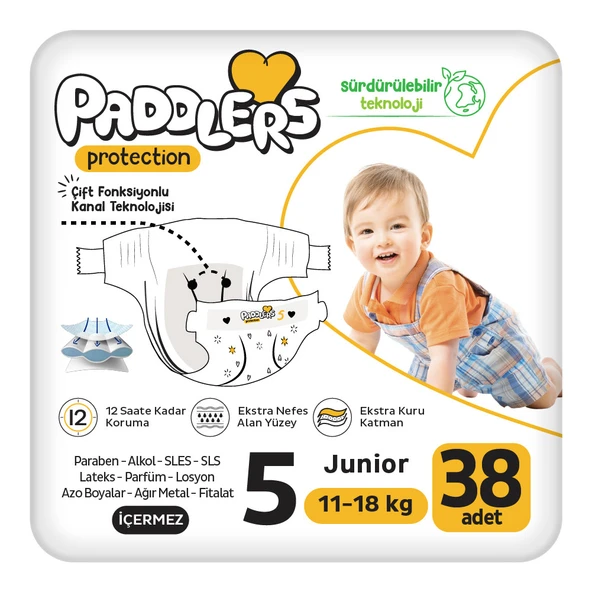 Paddlers Protection Bebek Bezi 5 Numara Junior 38 Adet (11-18 Kg) Jumbo Paket ürün görseli 1