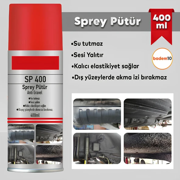 Sprey Pütür Su Tutmaz Ses Yalıtımlı Boyanabilir Kaplama Araç Araba Çamurluk Taş Darbe Koruma 400ml ürün görseli 1