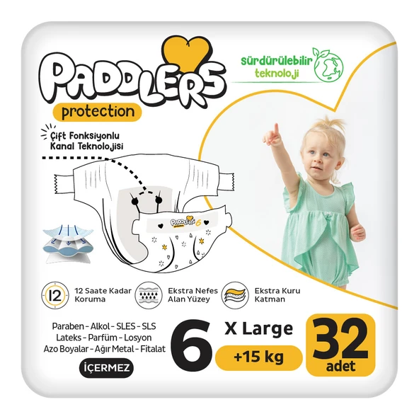 Paddlers Protection Bebek Bezi 6 Numara X-Large 32 Adet (15+Kg) Jumbo Paket ürün görseli 1