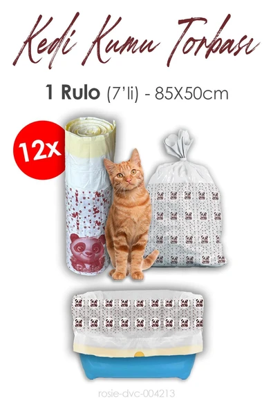 Rosie Kedi Kumu Torbası, Poşeti, 85x50cm, 7' li 12 Rulo ürün görseli 1