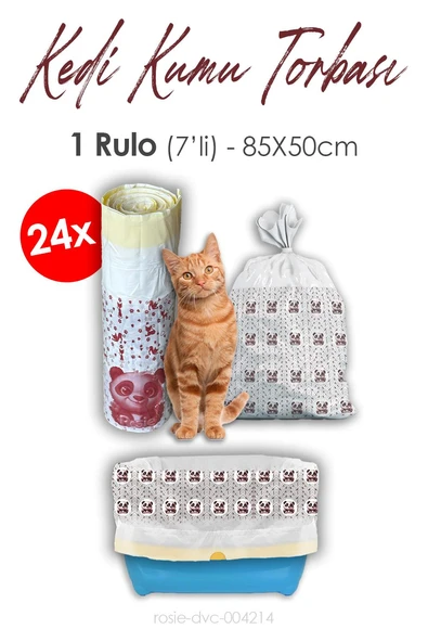 Rosie Kedi Kumu Torbası, Poşeti, 85x50cm, 7' li 24 Rulo ürün görseli 1