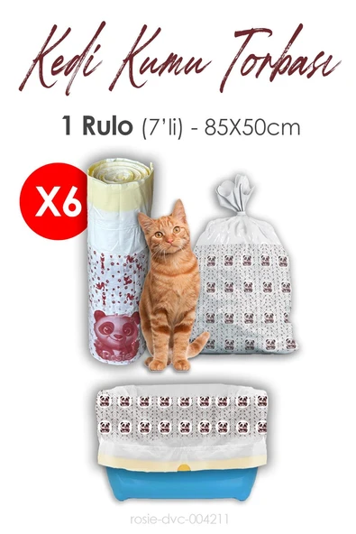 Rosie 6 Rulo Kedi Kumu Torbası, 85x50cm Boyutunda, 7' li 6 Rulo ürün görseli 1