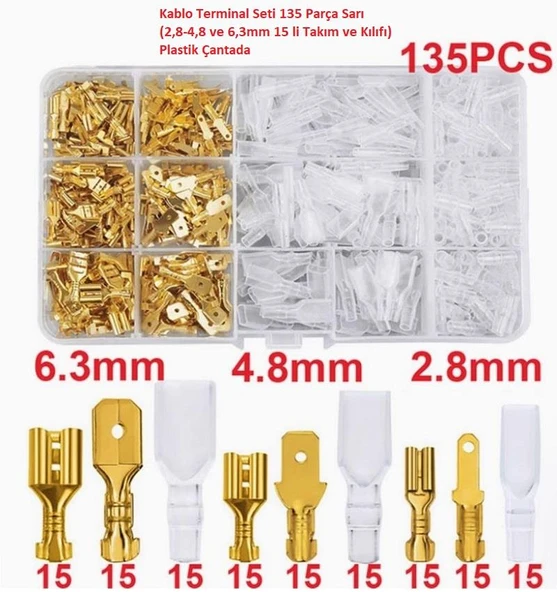 Kablo Terminal Seti 135 Parça Sarı (2,8-4,8 ve 6,3mm 15 li Takım ve Kılıfı) Plastik Çantada ürün görseli 1