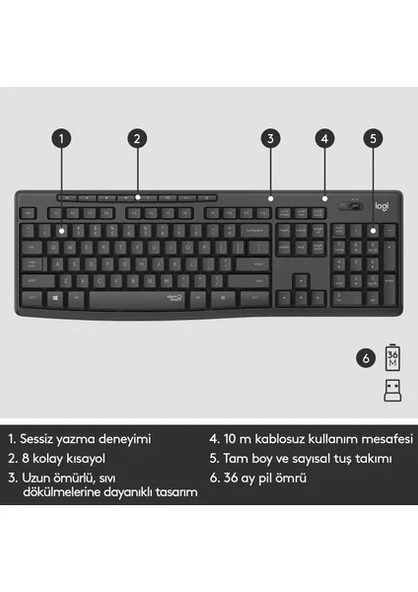 Logitech MK295 Sessiz Kablosuz Klavye Mouse Seti - Resim 2