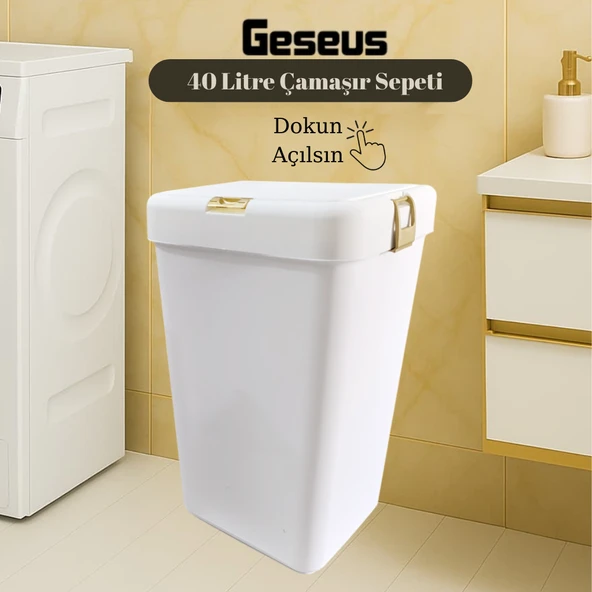 Gold Tekli Dokunmatik Çamaşır Sepeti Çöp Kovası Temizlik Kovası Kirli Sepet 40 Litre-MT008 ürün görseli 1