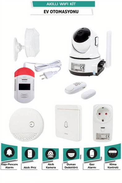 WiFi Akıllı Ev Otomasyon Seti -Kamera + Priz + Alarm + Dedektör + Uygulama Kontrollü Güvenlik Sistem ürün görseli 1