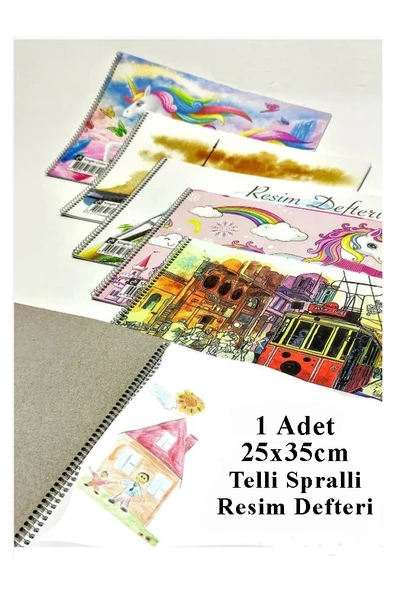 Resim Defteri 15 Yaprak 25x35 cm 1 Adet Spiralli Orta Boy Telli Resim Defteri Karton Kapak 110 gr Öğrenci Okul ürün görseli 1